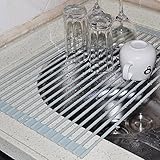 LifeQVC Over the Sink Dish Drying Rack Foldable Small Mat Roll-up Silicone Compact Dish Drainer 20.5