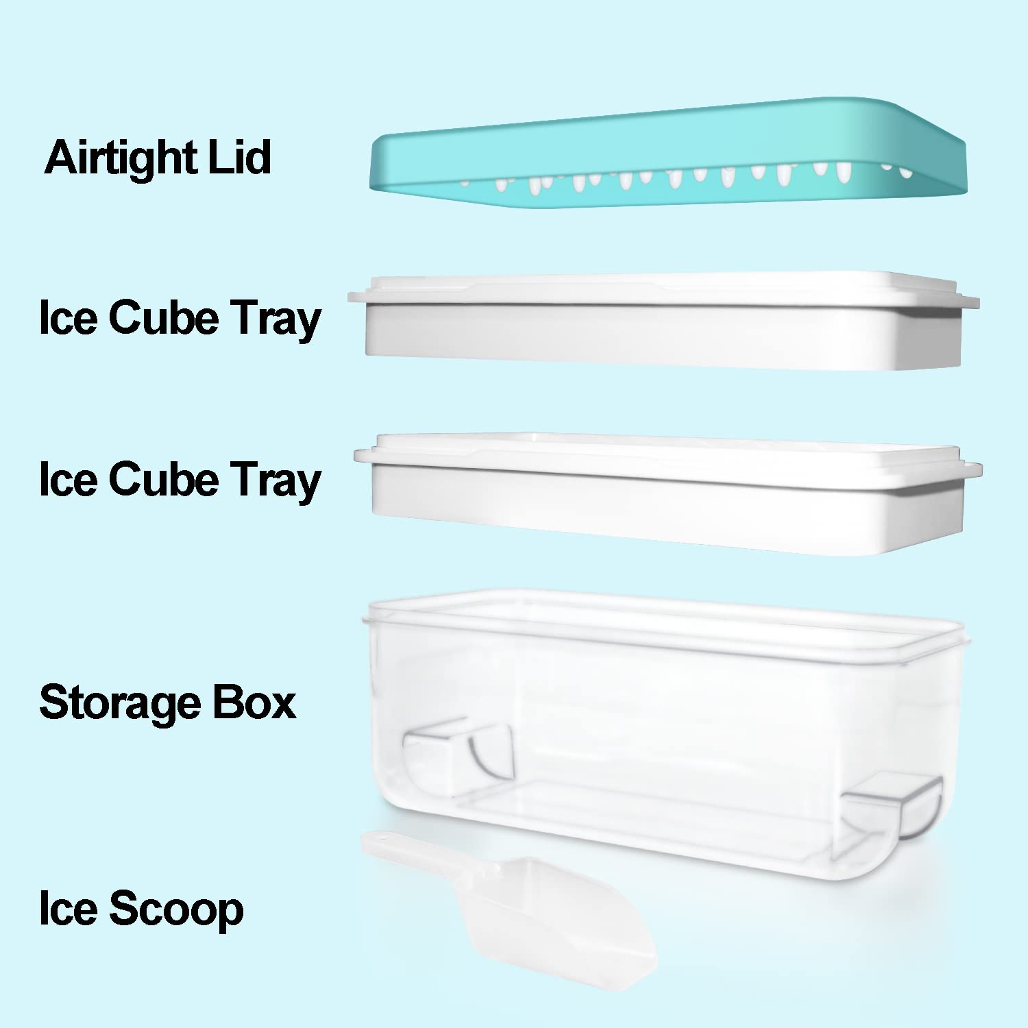 Eiswürfelbehälter, lebensmittelechte Eiswürfelform mit Deckel und Behälter, Alle Eiswürfel in einer Sekunde freigeben, 64 Stück Eiswürfel(Blau Ice Cube Tray) 5