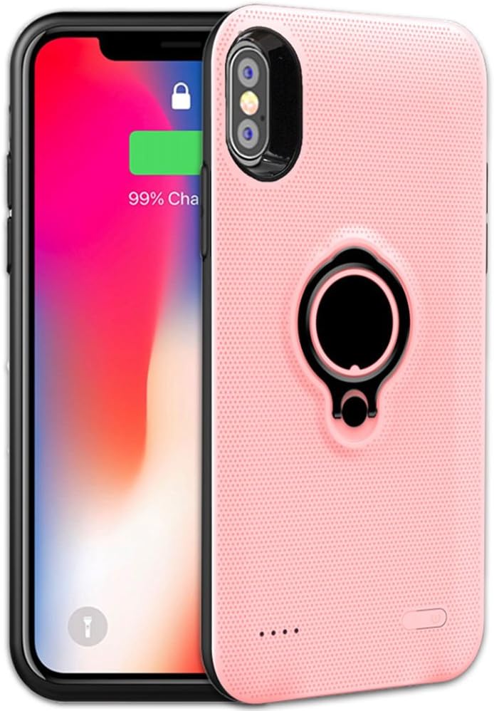 iPhone X / XS Battery Case - Veepax Premium 5000mAh Portable Charging Case Rechargeable Extended Battery Pack with Car Holder Magnet Kickstand with Car Holder Kickstand for Apple iPhone X / XS - Pink