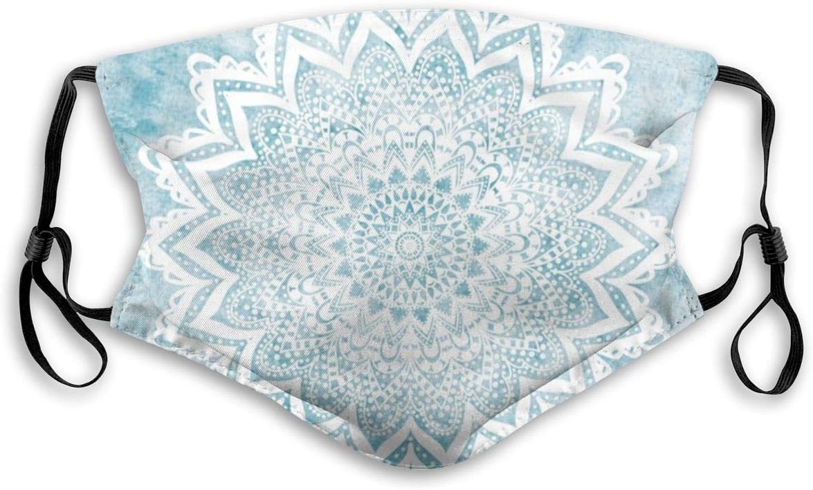 Light blue mandala savanah Reusable Mouth Mask with 5 Layers Replacement Carbon Filters Breathable Mouth-Muffle Face Mask For Men Women Size:M