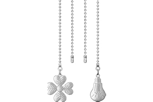 ELFCAB 12 inch Ceiling Fan Pull Chain Extenders with Decorative Four-Leaf Clover Shape & Light Bulb Shape(Nickel)