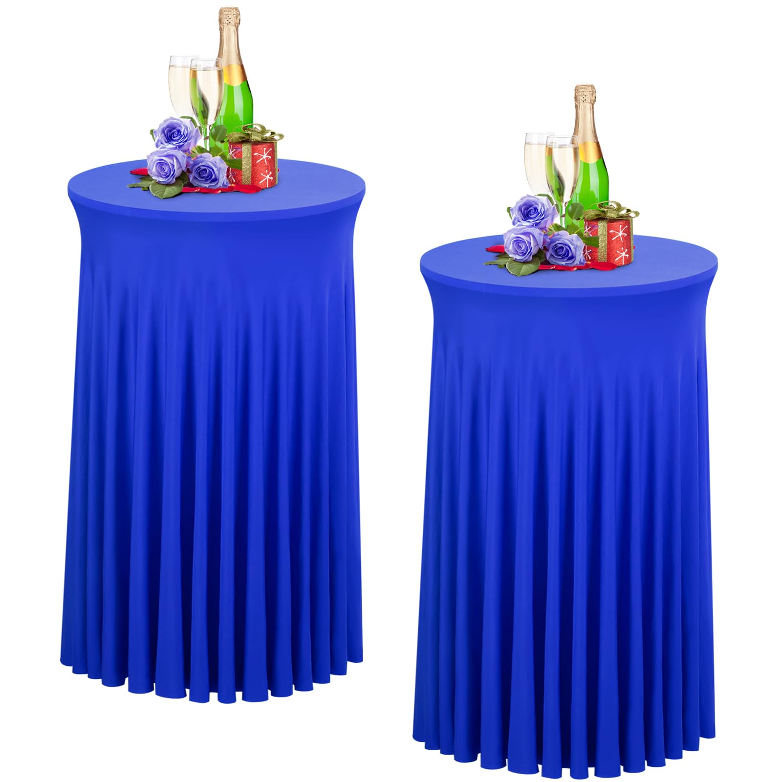 Photo 1 of Babenest 24"x 43" Round Cocktail Table Skirt, 2 Pack Spandex Stretch Round Tablecloths Natural Wavy Drapes, Fitted High Top Bar Cocktail Table Covers for Wedding Party Birthday Banquet (Royal Blue)