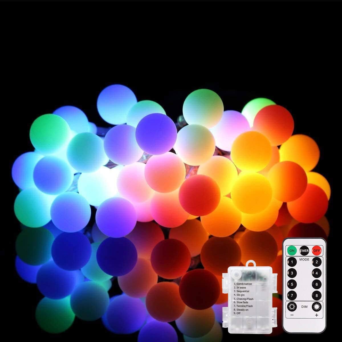Photo 1 of ALOVECO LED String Lights 18ft 50 LEDs Battery Operated String Lights with Remote 8 Modes Waterproof Globe Starry Fairy Lights for Outdoor Indoor Bedroom Garden Party Christmas Tree (Multicolor)