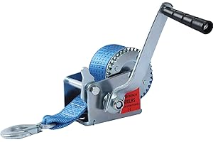 Hand Winch Heavy Duty 600lbs with Strap and Ratchet Handle Hook 2 Gear Manual Crank Towing Winch for ATV Boat Trailer Truck A