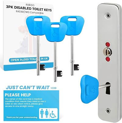 Rubigo 3 Pack Disabled Toilet Key UK with Just Cant Wait Card Blue