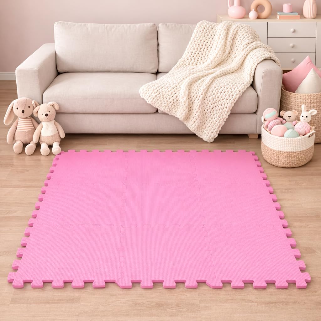 LittleTom 9-Piece Baby Play Mat - 30x30 cm/ 11.8x11.8 in - Soft Foam Interlocking Tiles - EVA Sensory Mat for Crawling Toddlers - Indoor & Outdoor Use - Plasticizer-Free Floormats for kids