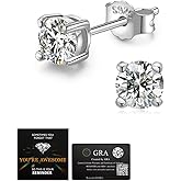JANDY SHINE Moissanite Stud Earrings for Women Men D Color VVS1 Clarity Round Cut Lab Created Diamond 925 Sterling Silver 18K White Gold Plated Jewelry