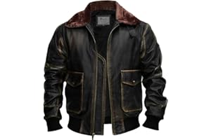DESIRED JACKETS Mens G-1 Fur Collar US Navy Flight Distressed Brown Aviator Genuine Leather Jacket