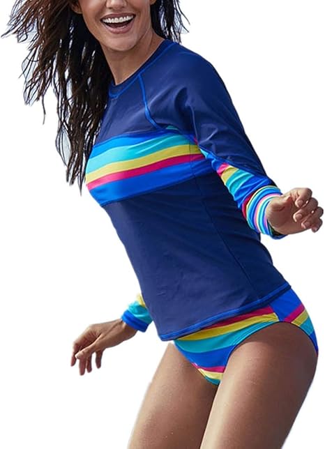 Amazon Co Jp 女性用水着長袖 女性のツーピースサーフィン水着ロングスリーブuvプロテクション水着s Xxl ビキニ スポーツタイプ レディース 色 青 Size M ホーム キッチン