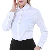 QFV Womens Button Up Shirts Slim-Fit Long Sleeve Stretch Cotton Basic Work Shirt