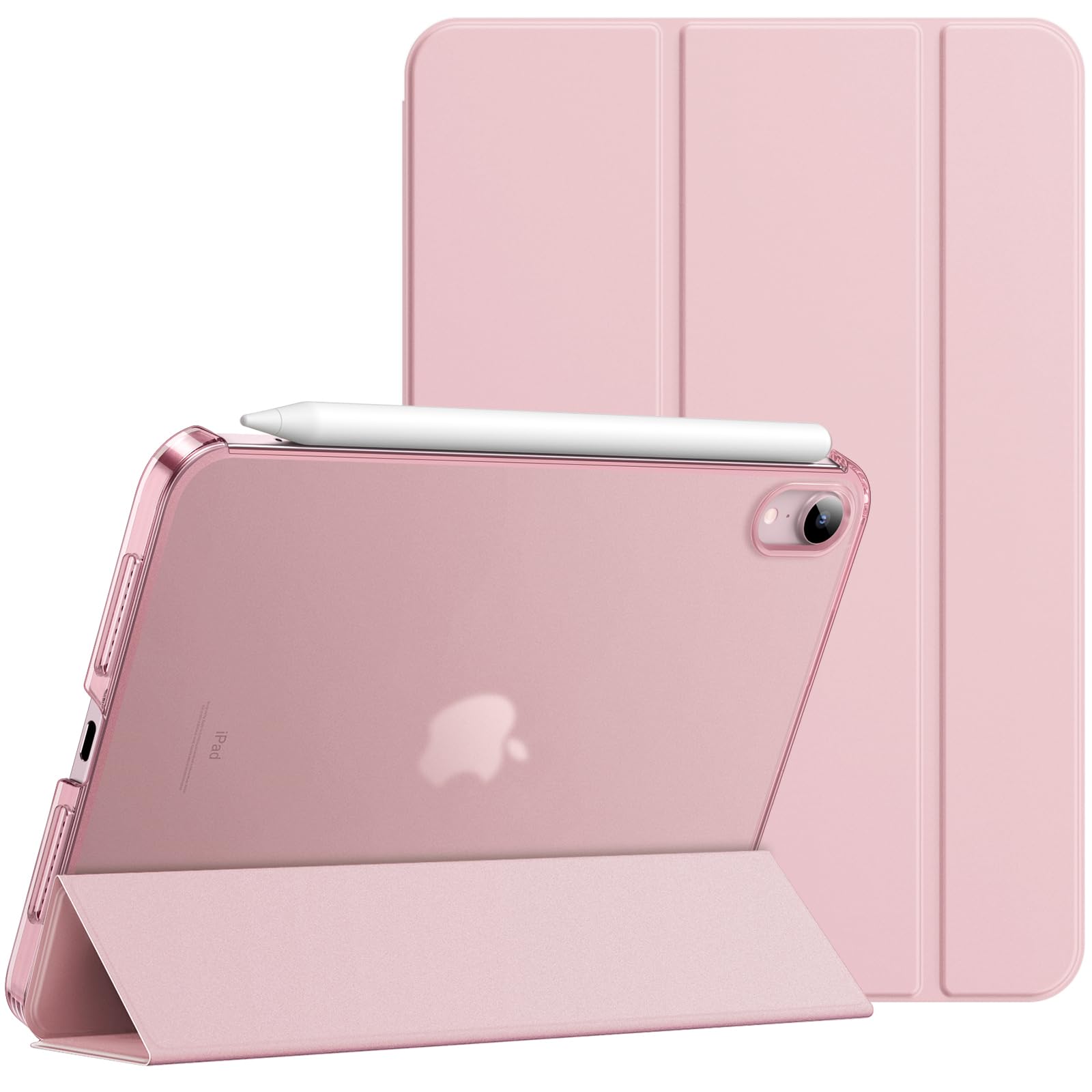 Photo 1 of JETech Case for iPad mini (A17 Pro, 2024 Model, 7th Generation) / mini 6 (2021 Model, 6th Generation), Slim Stand Hard Back Shell Smart Cover with Auto Wake/Sleep (Pink)