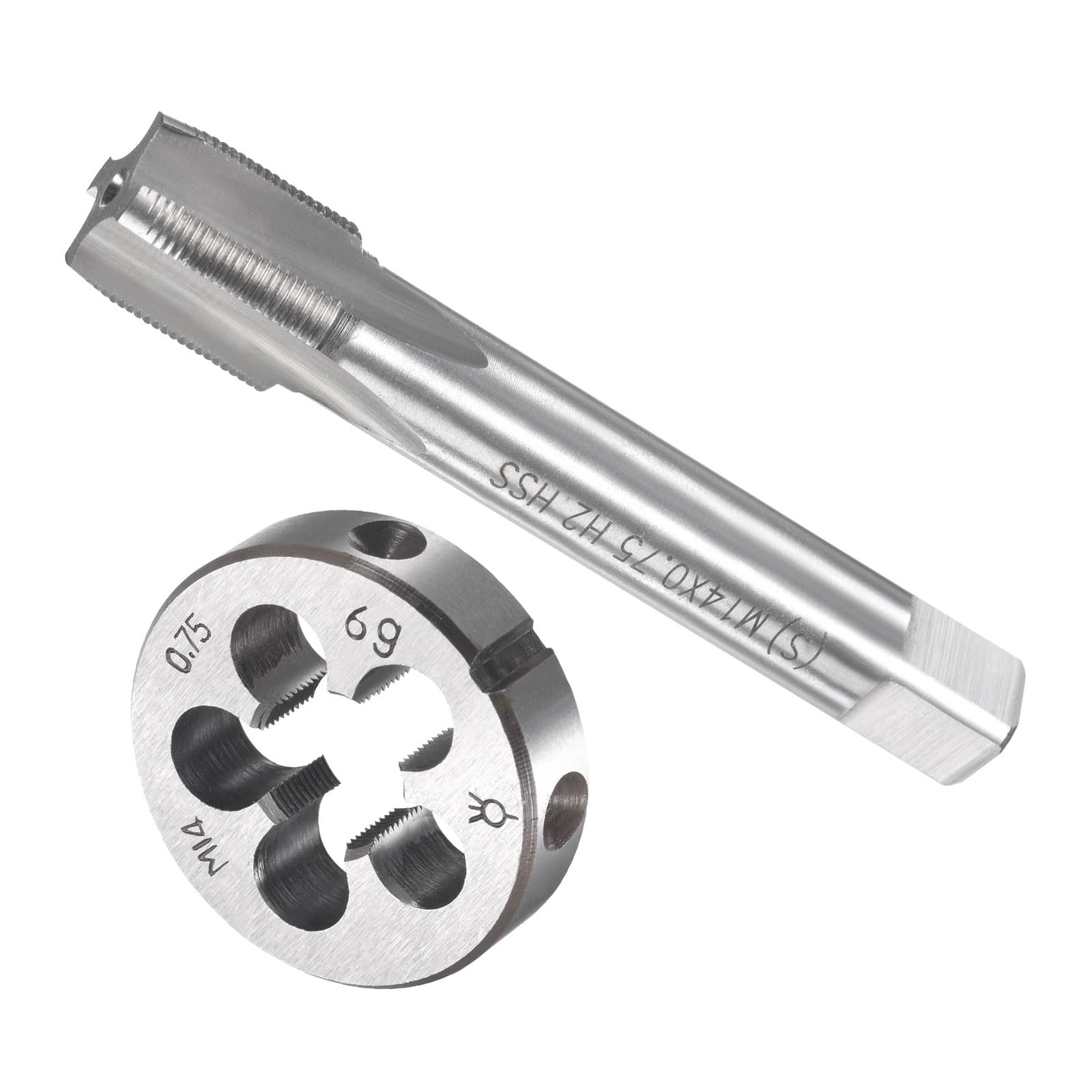 CoCud Tap and Die Set, M14 x 0.75 Thread, Metric High-Speed Steel Machine Screw Tap & Round Die Tool Kit - (Applications: for Threading Tapping Repairing), 1-Set