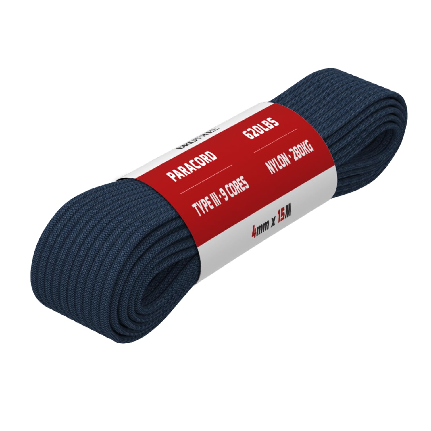 Brotree Paracord 4mm 15M 9 Strands 100% Nylon Rope Type 3 Parachute Cord for Outdoor, Bracelet, DIY - 280kg Breaking Load (Navy Blue)