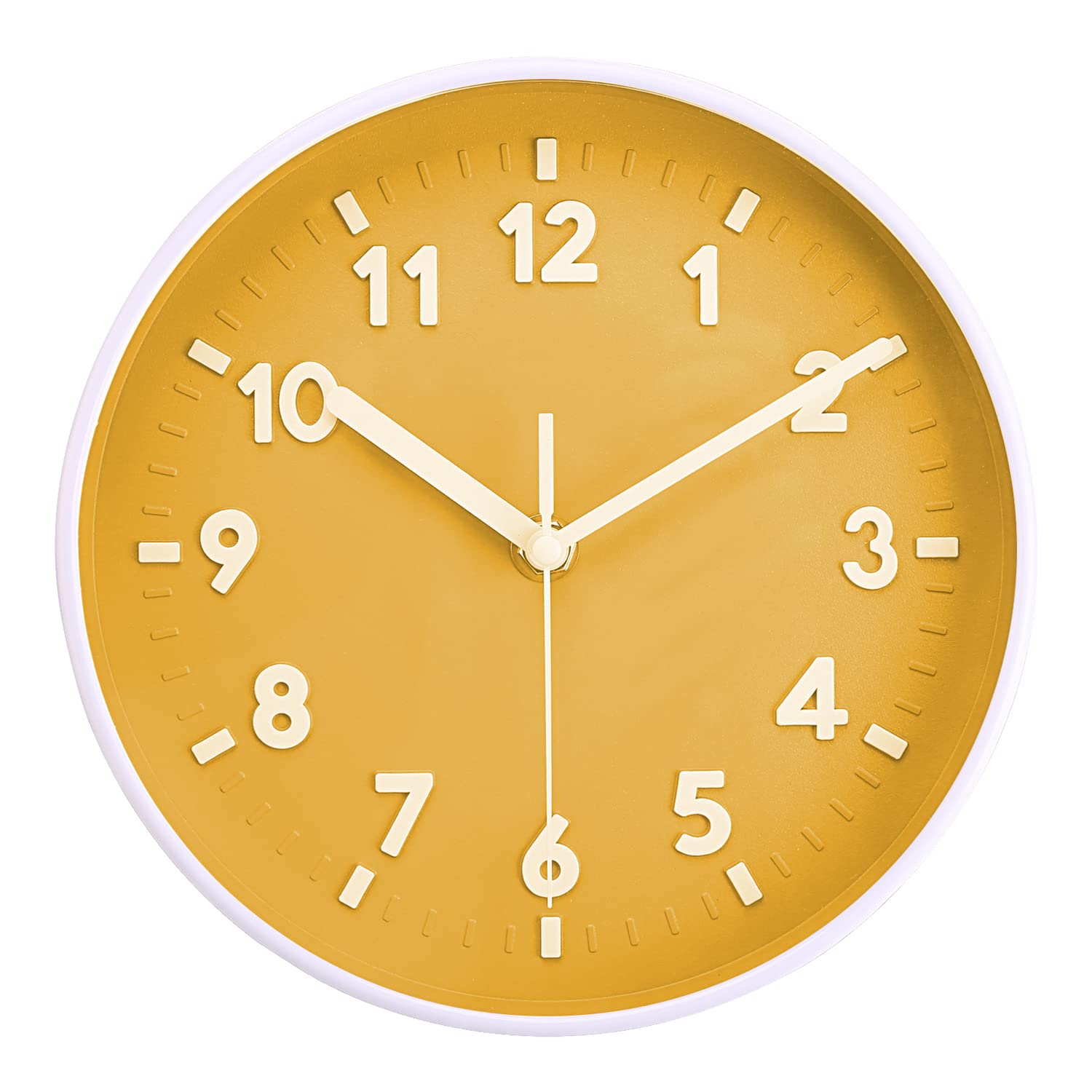 Topkey 8” Round Silent Wall clock Easy Read Big Numbers Kitchen Modern Non-ticking Decorative Wall Clock for Bedroom Office school-Yellow