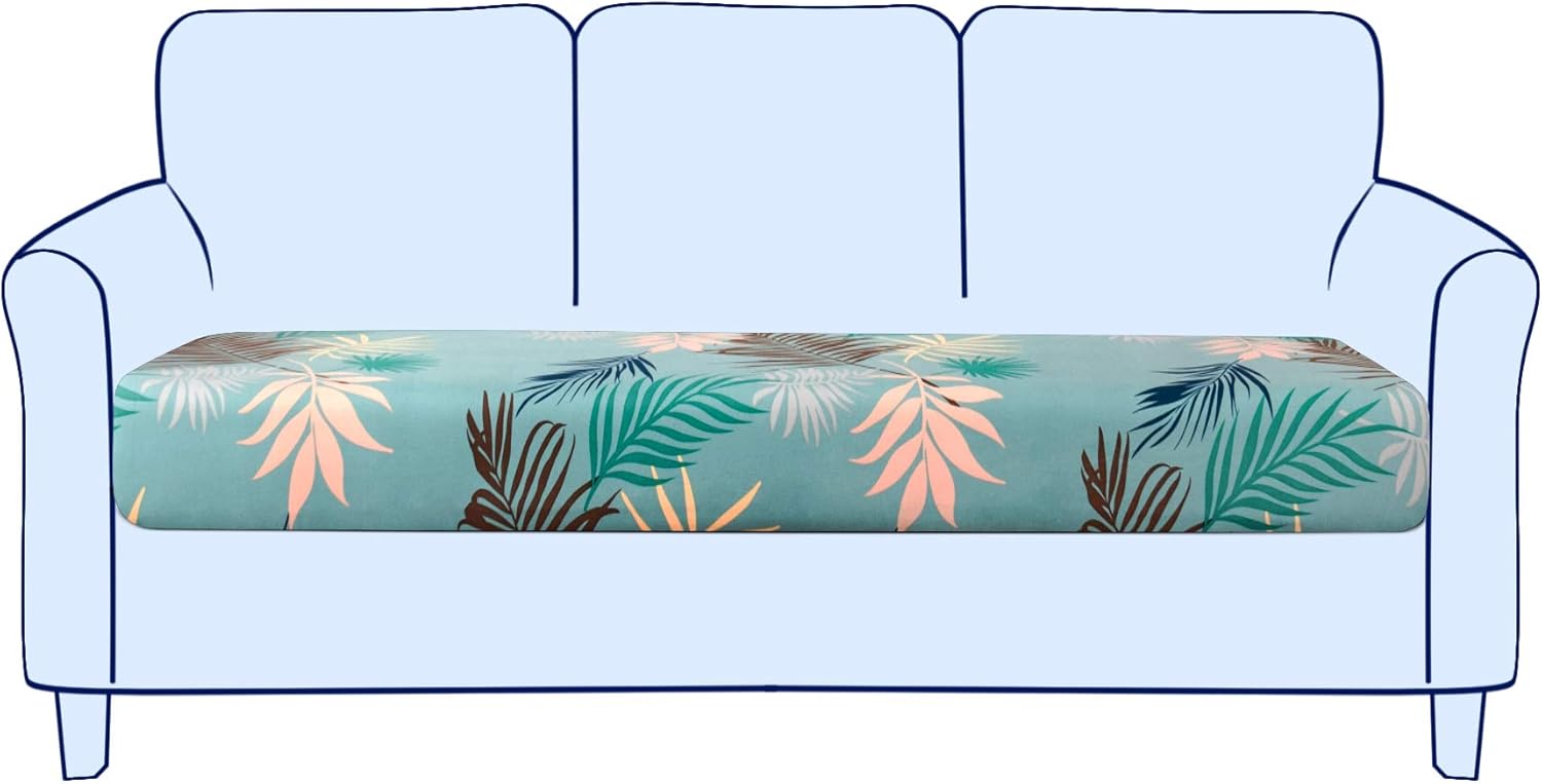 subrtex Spandex Elastic Couch Covers Stretch Leaves Printed Chair Slipcover Furniture Protector for Sofa Seat Cushion (Large,Green)