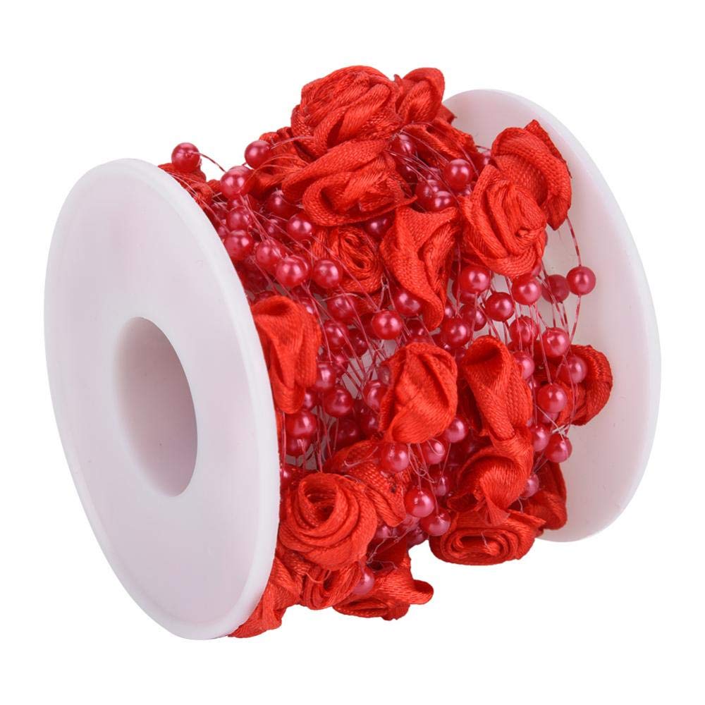 Hilitand 10m/roll 3mm Rose Artificial Pearl Wire Beads Garland String for DIY Wedding Decoration (Red)