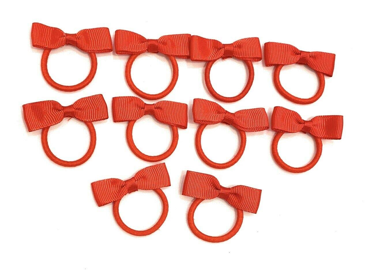 10 Bundle Set School Hair Bobbles for girls. Girls Toddlers Bow Elastic (Red)