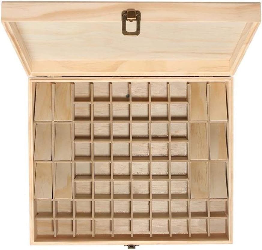 Pure Vie Essential Oil Wooden Storage Box Travel Display Presentation, Holds 56 Bottles & 12 Roller Balls - Aromatherapy Organizer Nail Polish Fragrance Container - Keep Your Oils Safe & Space Saver: Health & Personal Care