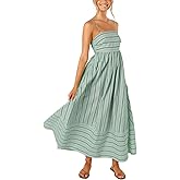 yoeasy Women's Striped Spaghetti Strap Cutout Maxi Dress Sleeveless Backless Flowy Swing Long Dress