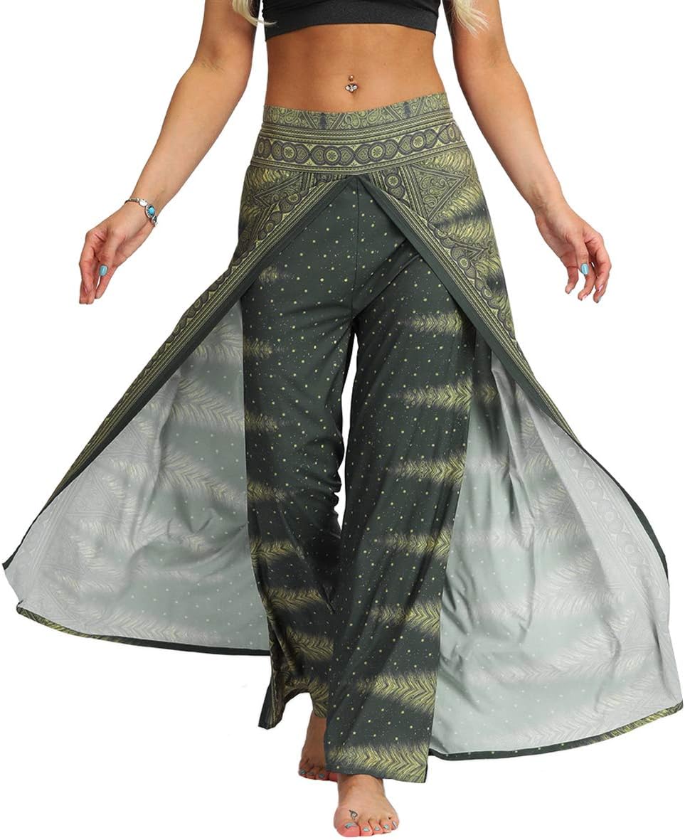 Women's Boho Printed Palazzo Split Wide Leg Workout Yoga Harem Pants