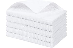 SHAWNTOO 16 x 28 Inches Set of 5Pack Kitchen Dish Towels ,100% Cotton Dish Cloths, Super Soft,Absorbent and Quick Drying Anti Odor,Kitchen Cooking and Cleaning Kitchenware Washing,Drying Dishes (White-5pcs)