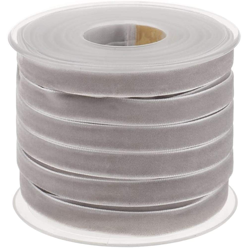 POFET 20 Yard 10mm Wide Velvet Ribbon Roll for Crafts Decoration - Grey