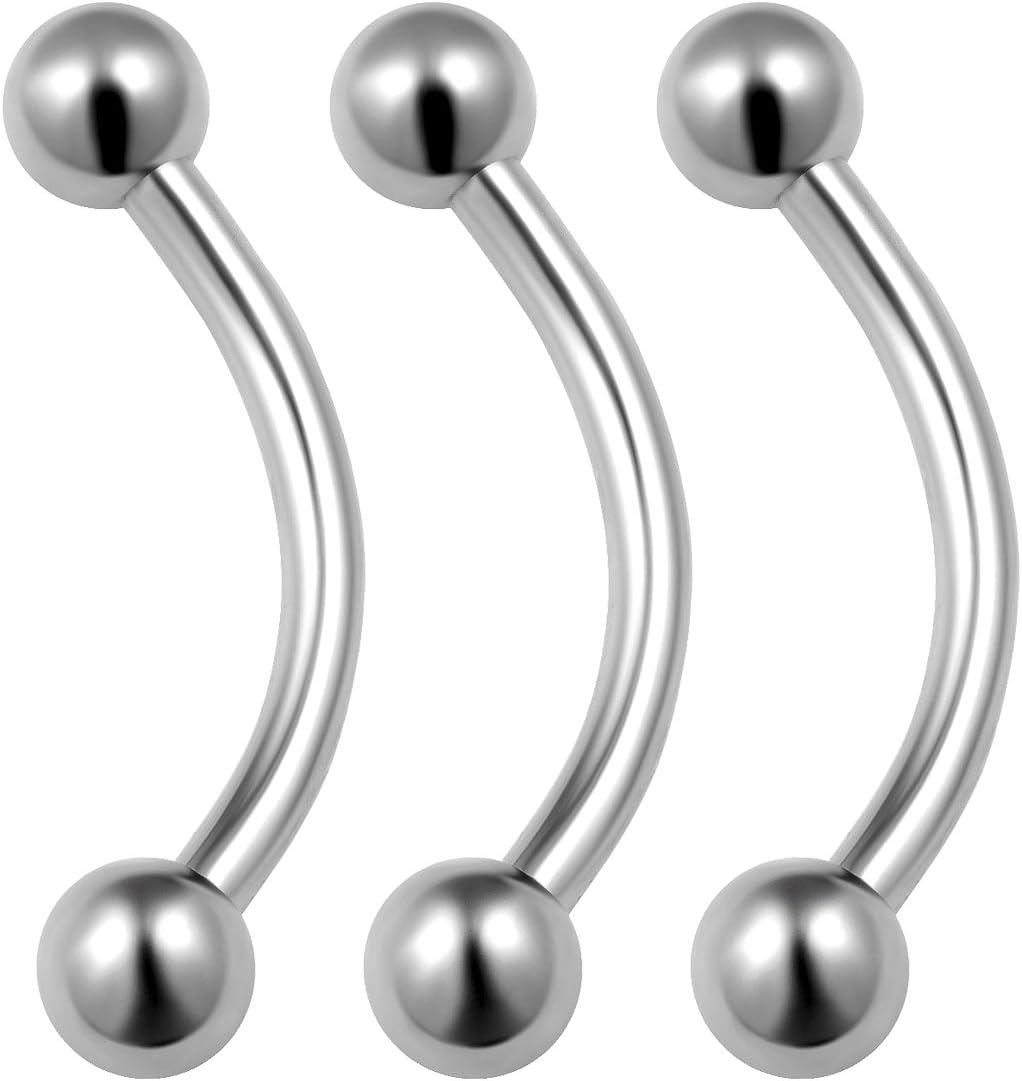 3PCS Stainless Steel Curved Barbell 16g 3mm Ball Rook Cartilage Tragus Daith Earrings Eyebrow Piercing Jewelry Choose Sizes