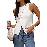 EGOCKAL Vest Tops for Women Casual Crewneck Button Down Waistcoat Sleeveless Business Office Work Blazer Suit Vests