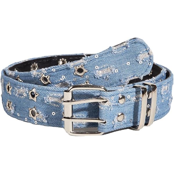 Blue Pyramid Studded Leather Belt Punk (Large (38-40)) at  display picture 3