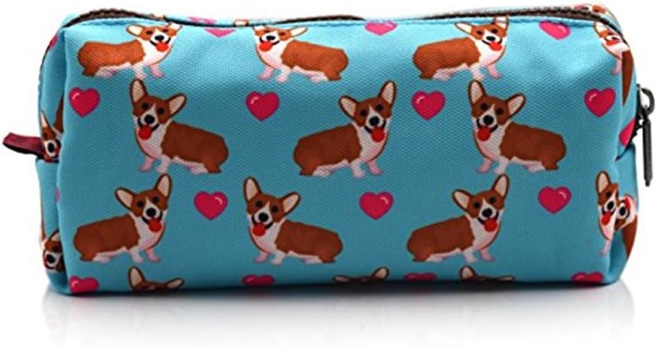 LParkin Kawaii Corgi Dogs Large Capacity Cute Gadget Canvas Pencil Case Pen Bag Pouch Box Stationary Case Makeup Cosmetic Bag