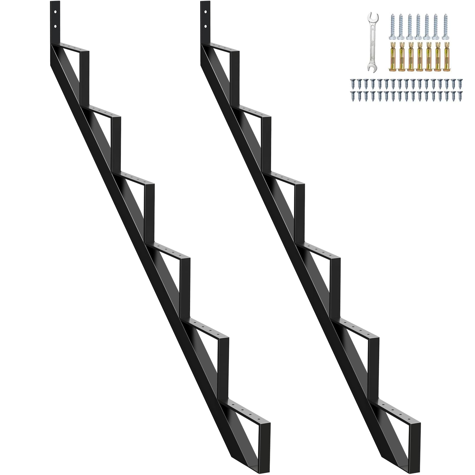 Photo 1 of Zwinz Galvanized Steel Stair Riser 6 Step, Metal Stair Stringers for Deck Height 49.6 inches, Steel Stair Step Riser for Outside Stairs?2Pack