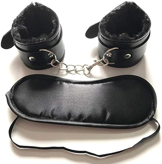 Soft Comfortable PU Fur Leather Handcuffs Wrist Cuffs and Blindfold Eye
