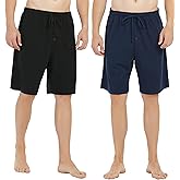 U2SKIIN 2 Pack Mens 100% Cotton Pajama Shorts, Lightweight Lounge Pant with Pockets Soft Sleep Pj Shorts for Men