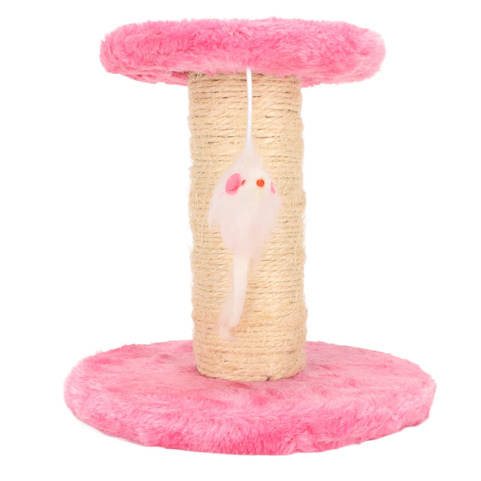 Cat Scratching Post Interactive Soft Plush 2 Layers Sisal Rope Scratcher Tree Small Kitten Scratching Post Climbing Tree Kitten Play Tower with Hanging Toys for Indoor Cats Kittens (Pink)