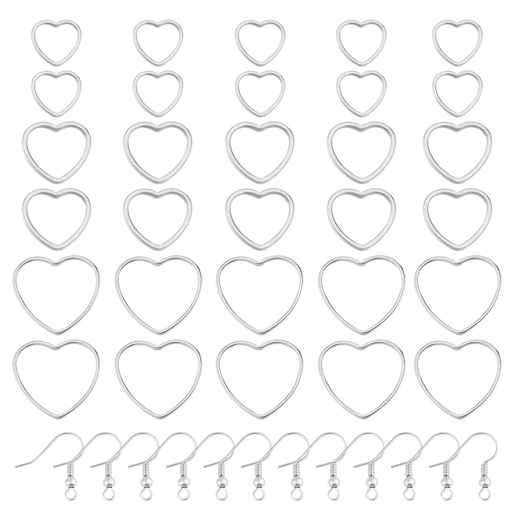 DELORIGIN 280pcs Earring Making Kit Heart Charms Linking Pendant Earring Beading Component Connectors Heart Links Open Bulk Earring Hooks Jump Rings for DIY Jewellery Bracelet Making Necklaces Craft