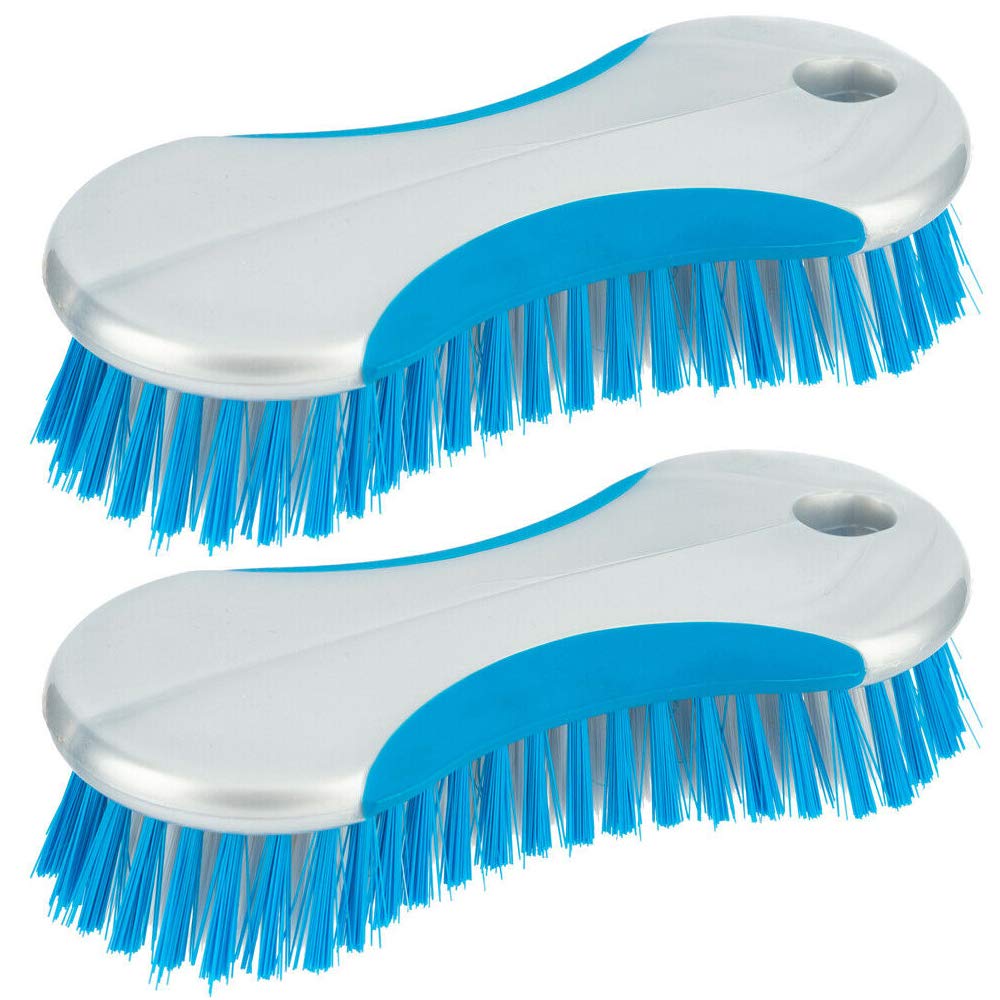 HOMESHOPA Household Scrubbing Brush, 2 Pack Multi purpose Plastic Heavy Duty Scrub Brush With Soft Rubberised Grip & Durable Stiff Bristles, Hard Cleaning Brush for Floors Carpets Kitchen Bathroom