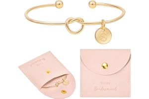 CEELGON Knot Bracelet Bridesmaid Gifts Initial Bracelet & Microfiber Jewelry Bags Pouch Bridesmaid Proposal Gifts for Wedding Day Bridesmaid Jewelry Bridal Party Gifts (Pink Gold S)