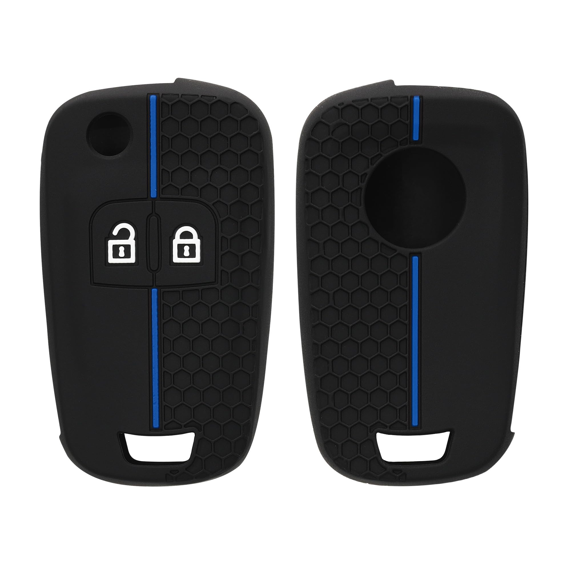 kwmobile Car Key Cover Compatible with Vauxhall (Opel) Chevrolet 2 Button Car Flip Key Key Cover - Silicone Protective Car Key Fob Case - Black/Blue