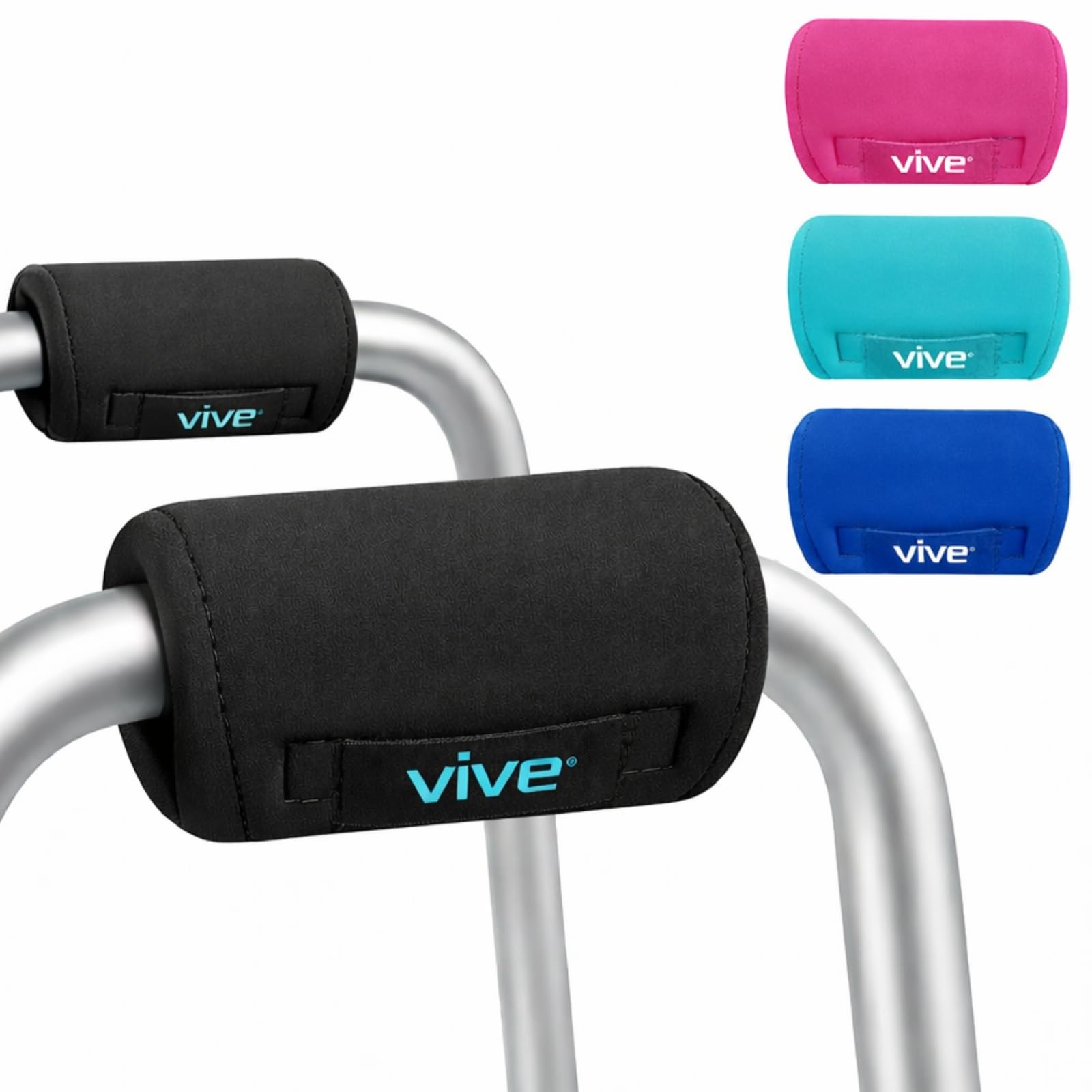 Vive Crutches Handle Pads - Hand Grips for Walkers, Zimmers - Crutch Padded Covers - Soft Cushion Padding Medical for Folding Rolling Wheelchair, Rollator Handle, Senior, Elderly Grippers (Black)