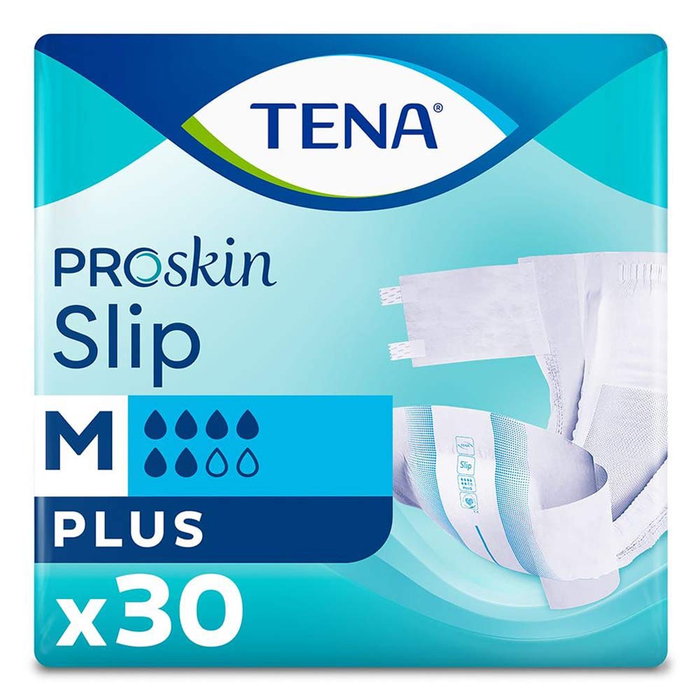 TENA, M (Pack of 1), White ProSkin Incontinence Slip Plus Medium, 30 Count