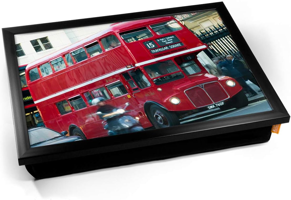 KICO  London Double Decker Red Bus Cushioned Bean Bag Breakfast Bed  Lap  Tray Desk - Black Frame