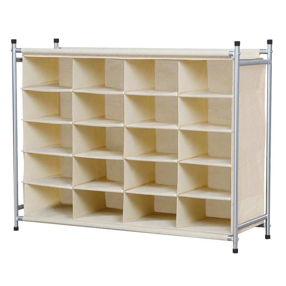 Yaheetech 5-Tier 20-Pair Shoe Rack,20-Compartment Nonwovens Cube Shoe Organizer Portable & Durable W/Larger Capacity-Beige