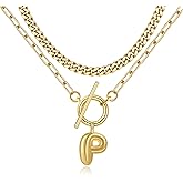 Bubble Gold Letter Necklace Layered Initial Necklaces for Women Dainty Cuban Chain Choker Necklace 14K Gold Plated Letter Necklace Personalized Name Necklace Cute Jewelry Gifts