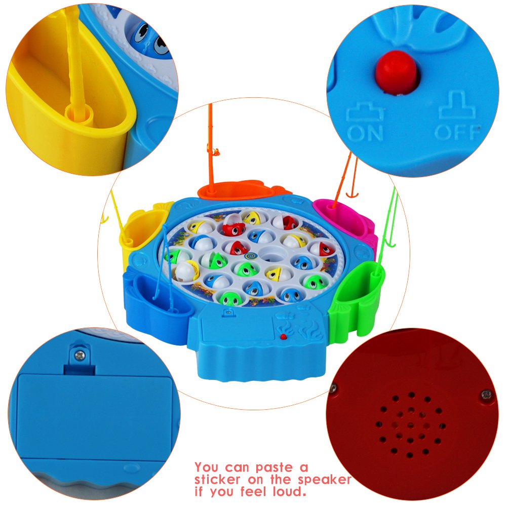 Fishing Game Toy, Electronic Rotating Music Colorful Fish Board Educational Training for Children Kids Toddles Boys Girls