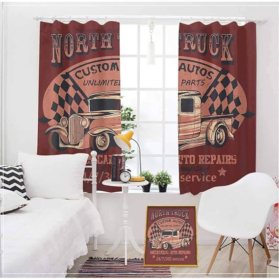Man Cave Decor Total Shade Patio Door Curtain North Truck Mechanical
