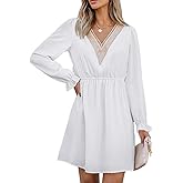 CUPSHE Mini Dresses for Women V Neck Ruffled Long Sleeve Tunic Waist A Line Casual Fall Dress