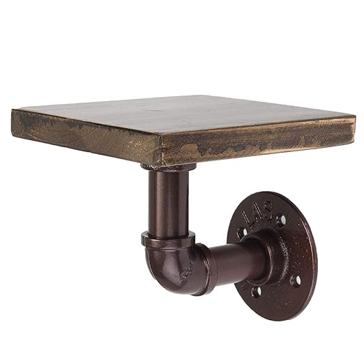 KING DO WAY Retro-Wandregal im Industrie-Stil mit rustikalem Holz und Temperguss-Rohr bronze
