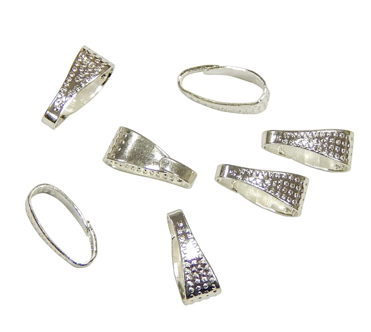 Perlin Pack of 20 Pendant Loop Eyelets Brass Pendant Chain Clasp Clip for DIY Accessories Jewellery Necklace Loops Connector Pendant Eyelet Silver-Plated 8 mm Bails M414 x2