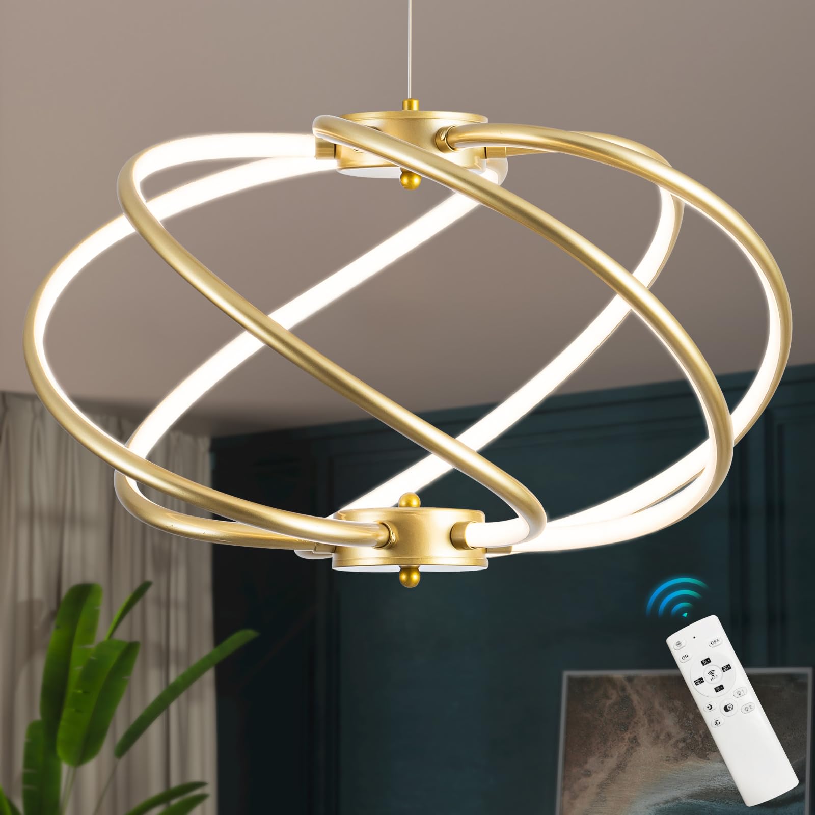 Photo 1 of CHYING Modern Chandelier Gold Dining Room Lights Fixtures Dimmable LED Pendant Light 48W 3000K-6000K Contemporary Chandeliers for Kitchen Island Living Room Foyer Entryway