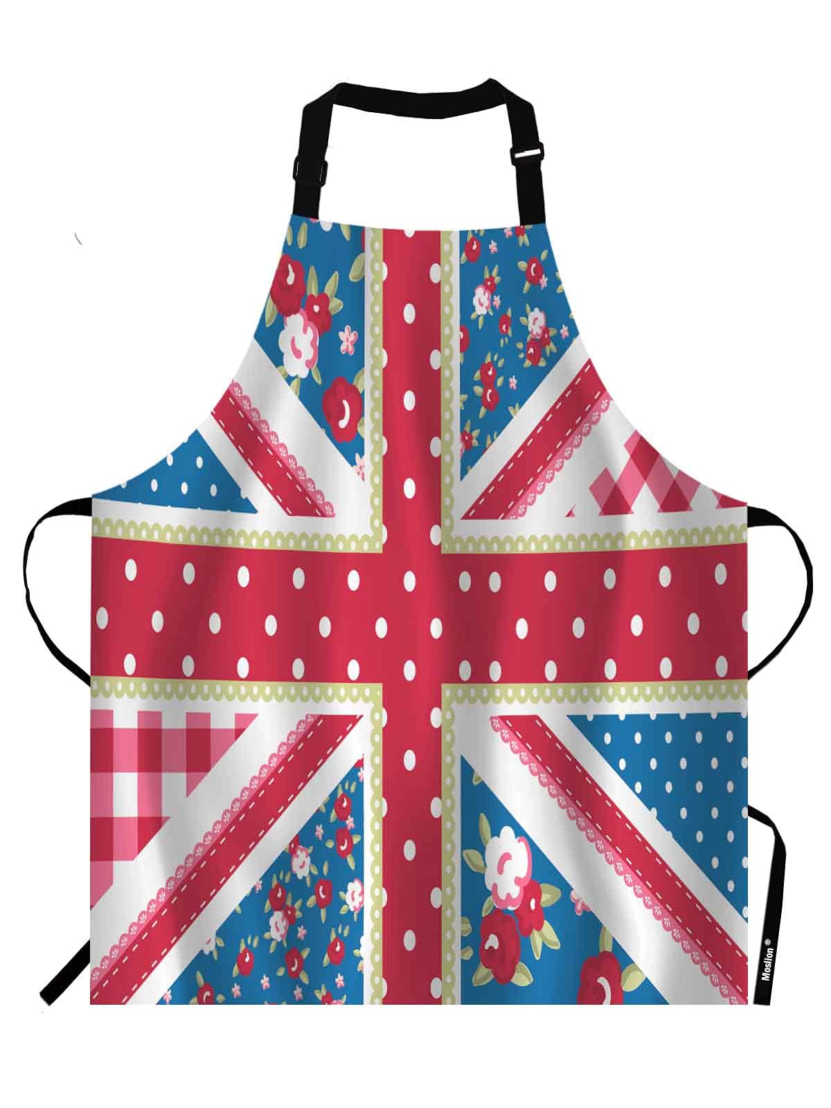 Moslion British Flag Apron,Cute England Flag in Chic Floral Style Apron,Adjustable Neck Bib for Men Women,Suitable for Kitchen Cooking Waitress Chef